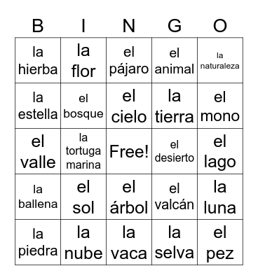 la naturaleza Bingo Card