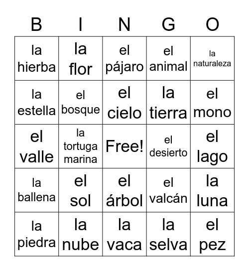 la naturaleza Bingo Card