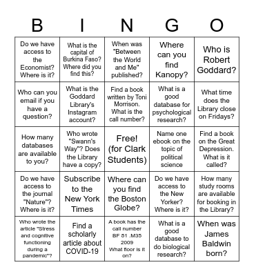 Library Bingo Card