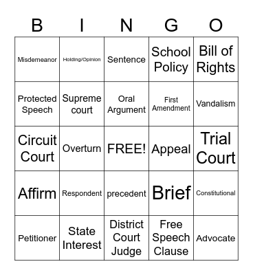 Vocab Bingo Card