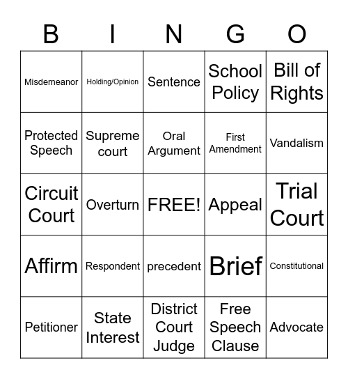 Vocab Bingo Card