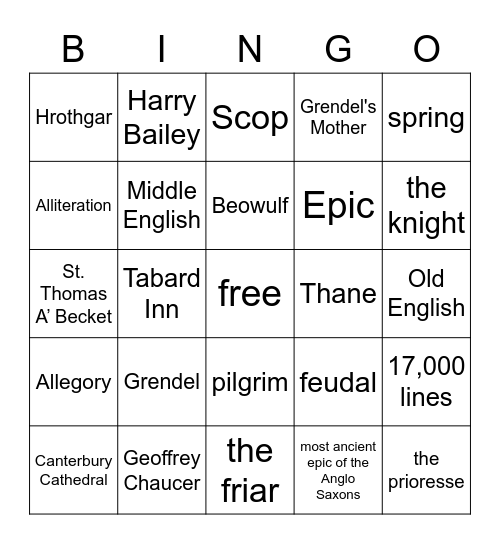 Beo-Bury Bingo Card