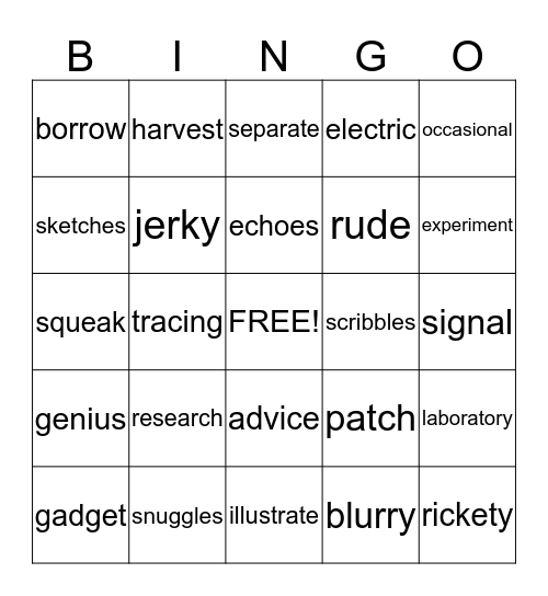 Unit 2 Vocabulary Bingo Card