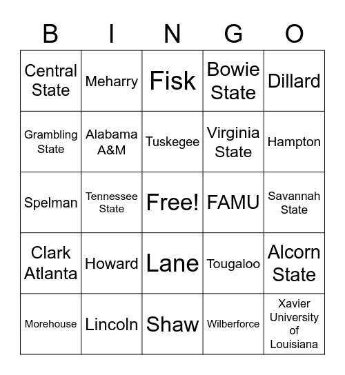 HBCU Edition Bingo Card