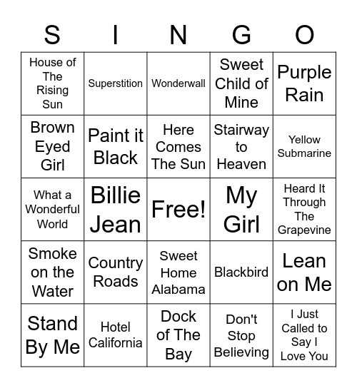 Singo Bingo Card