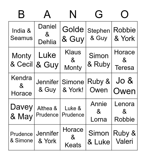 Cast & Crew Bango Bingo Card