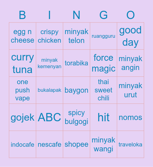 UGI Bingo Card