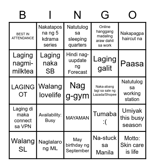 PMO BINGO Card