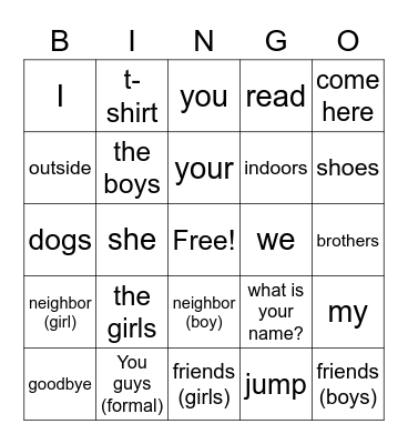 FLFK Lesson 2 Spanish Bingo Card