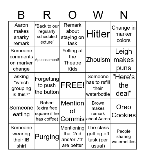 IB HL History (like we need more to get us off task) Bingo Card