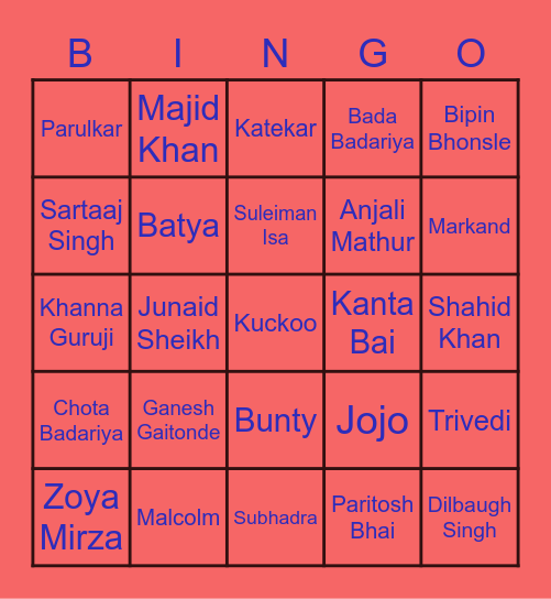 SACRED GAMES Bingo Card