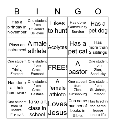 Confirmation Bingo 2014 Bingo Card