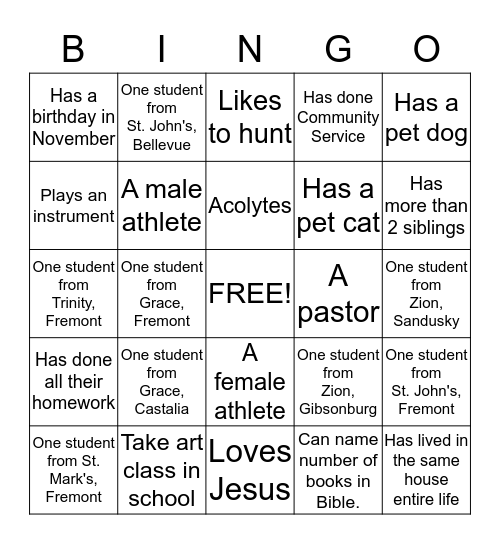 Confirmation Bingo 2014 Bingo Card