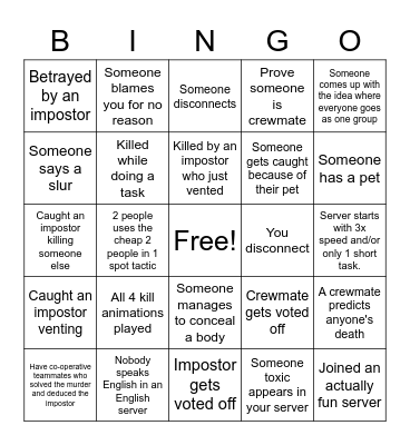 Among Us Bingo Night Bingo Card