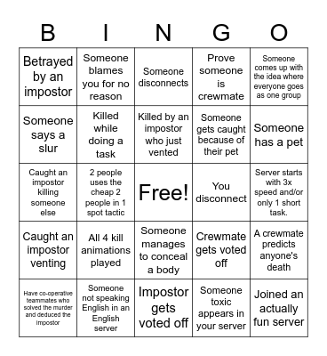 Among Us Bingo Night Bingo Card