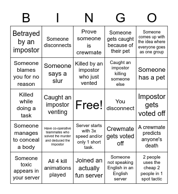 Among Us Bingo Night Bingo Card