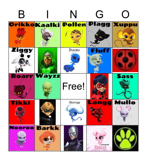 Miraculous Ladybug Bingo Card