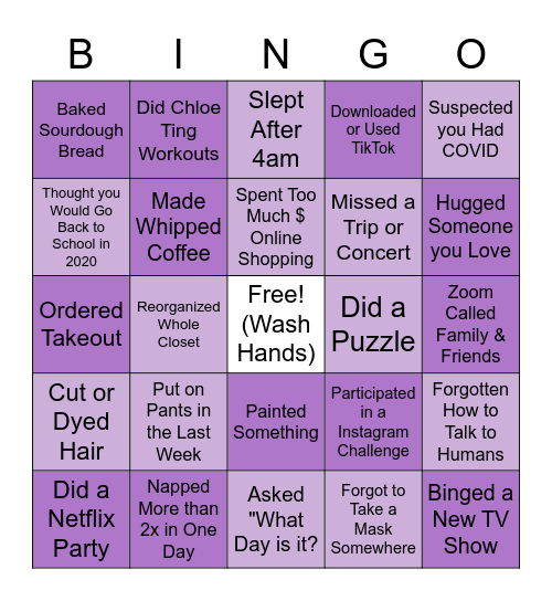 DKD Quarantine Bingo Card