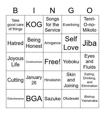 TENRIKYO BINGO Card