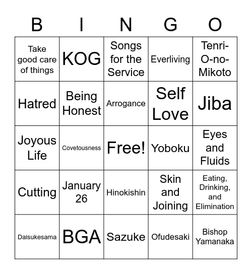 TENRIKYO BINGO Card