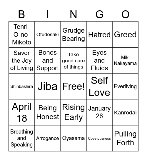 TENRIKYO BINGO Card
