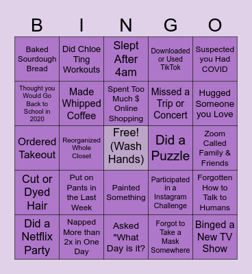 DKD Quarantine Bingo Card