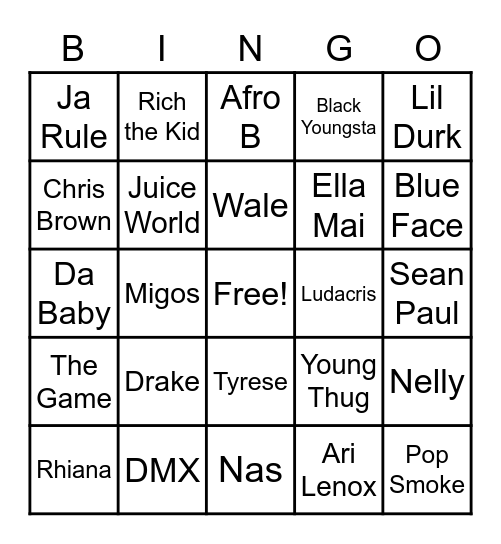 Hip Hop Bingo Card