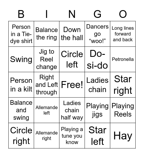 Contra Dance Bingo! Bingo Card