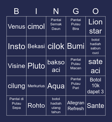 B O B B Y Bingo Card