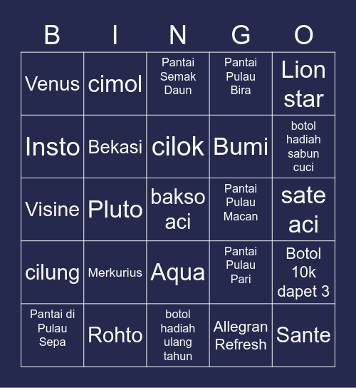 B O B B Y Bingo Card