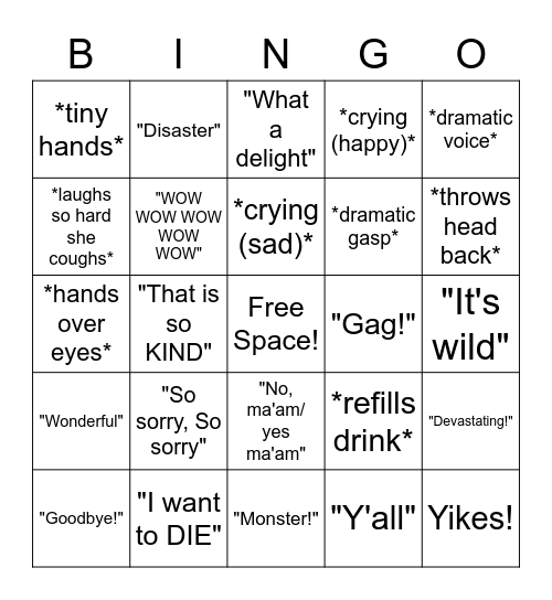 Caroline Bingo! Bingo Card