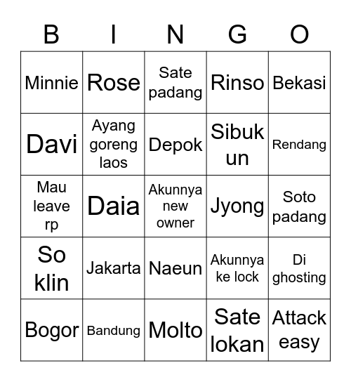 Triple N :3 Bingo Card