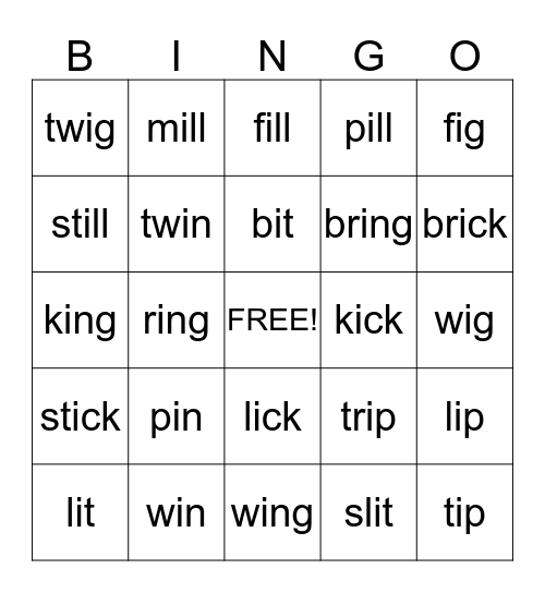 short i Bingo Card