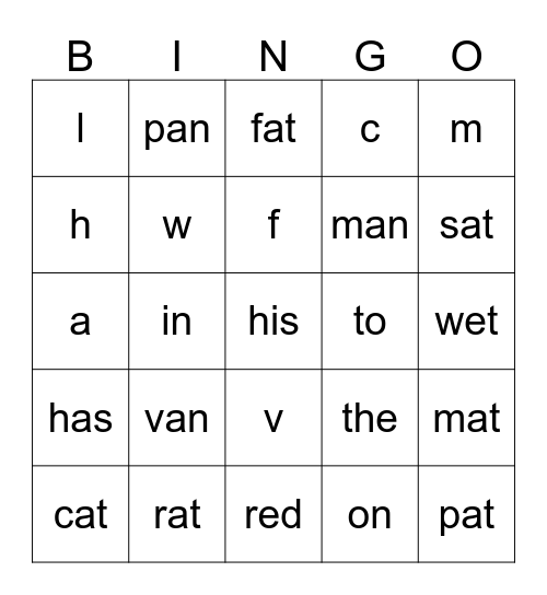 Letter Sounds & Sight Word Practice Bingo Card