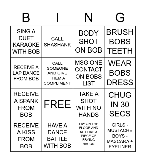 BOBS THIRTY Bingo Card