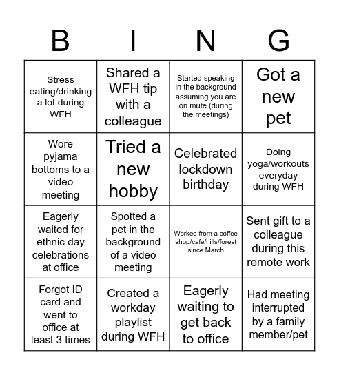 REMOTE WORK BINGO Card