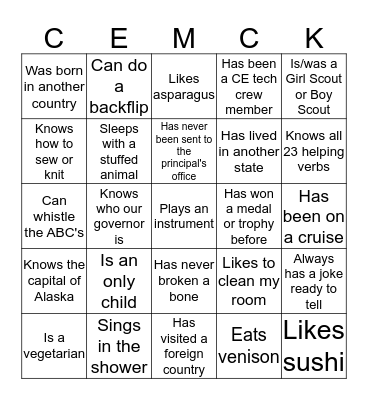 Classic Edition Bingo Card