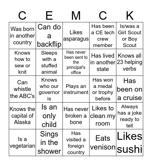 Classic Edition Bingo Card