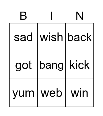 Set 1 Green Words 3 Bingo Card