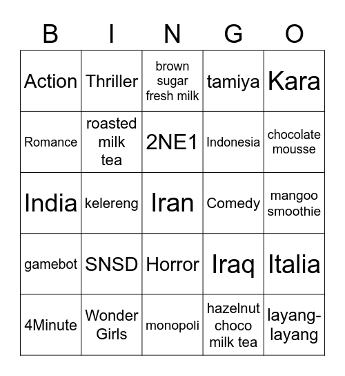 LALISA Bingo Card