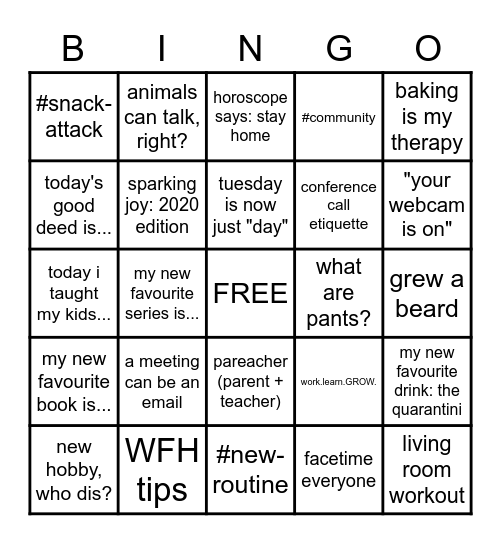 Work From Home BINGO Card