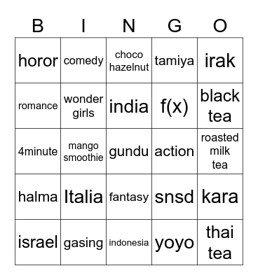 Yeri Bingo Card