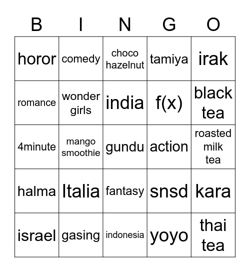 Yeri Bingo Card