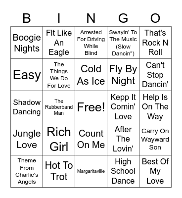 70s Hits Bingo Card