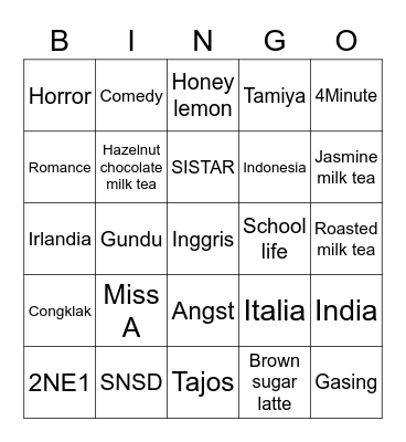 Emin's Bingo Card