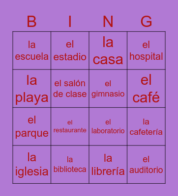 Places Bingo Card