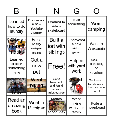 What I Did This Summer..... Bingo Card