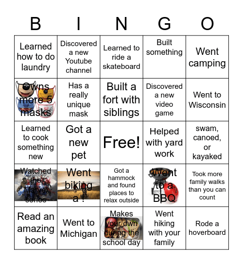 What I Did This Summer..... Bingo Card