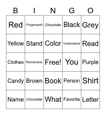 ASL Bingo Card