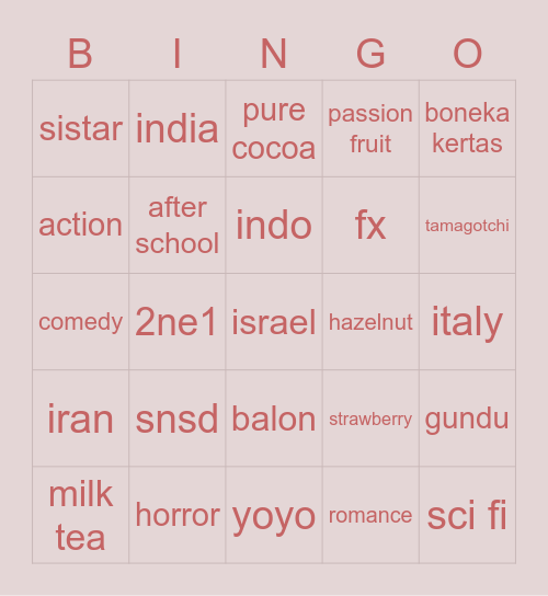 lala's bigo Bingo Card